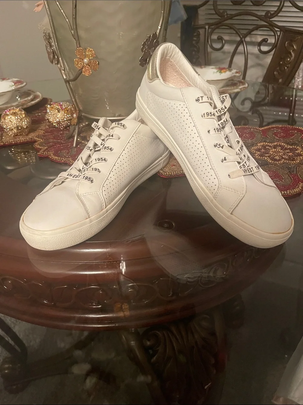 Vintage Havana White Sneakers with Metallic Silver Heel